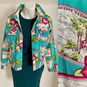 New Identity COTE D’AZUR French Riviera POSTCARD Themed JEAN JACKET Size S As-Is